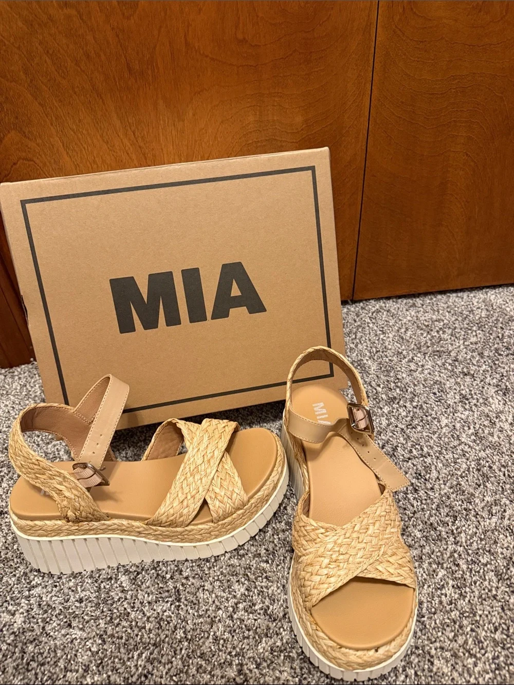 MIA Natural Woven Platform Sandals with Ankle Strap